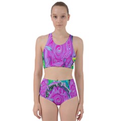 Groovy Pink, Blue And Green Abstract Liquid Art Racer Back Bikini Set by myrubiogarden