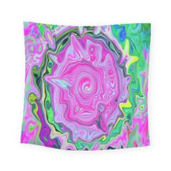 Groovy Pink, Blue And Green Abstract Liquid Art Square Tapestry (small) by myrubiogarden