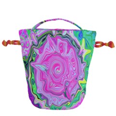 Groovy Pink, Blue And Green Abstract Liquid Art Drawstring Bucket Bag by myrubiogarden