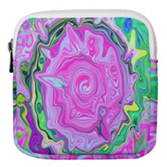 Groovy Pink, Blue And Green Abstract Liquid Art Mini Square Pouch by myrubiogarden