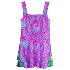 Groovy Pink, Blue And Green Abstract Liquid Art Kids  Layered Skirt Swimsuit by myrubiogarden