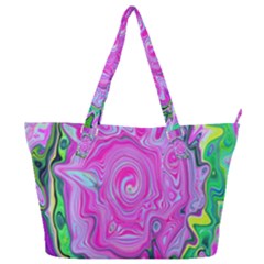 Groovy Pink, Blue And Green Abstract Liquid Art Full Print Shoulder Bag