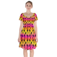 Palm Trees & Sunsets Short Sleeve Bardot Dress