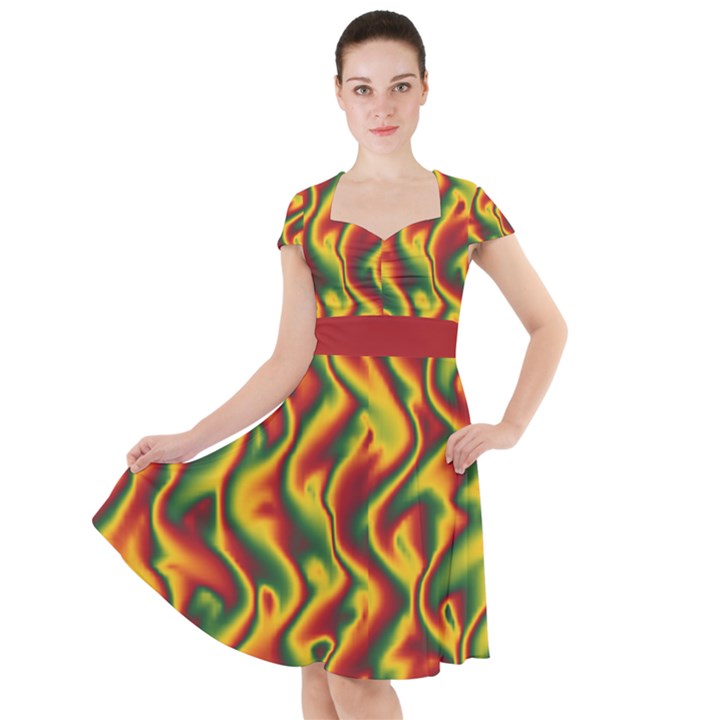 Reggae Smoky Waves  Cap Sleeve Midi Dress