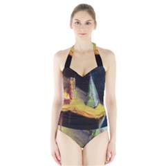 Cosmicchristmastree Halter Swimsuit by chellerayartisans