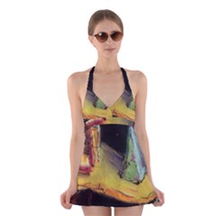 Cosmicchristmastree Halter Dress Swimsuit  by chellerayartisans