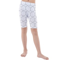 Honeycomb pattern black and white Kids  Mid Length Swim Shorts