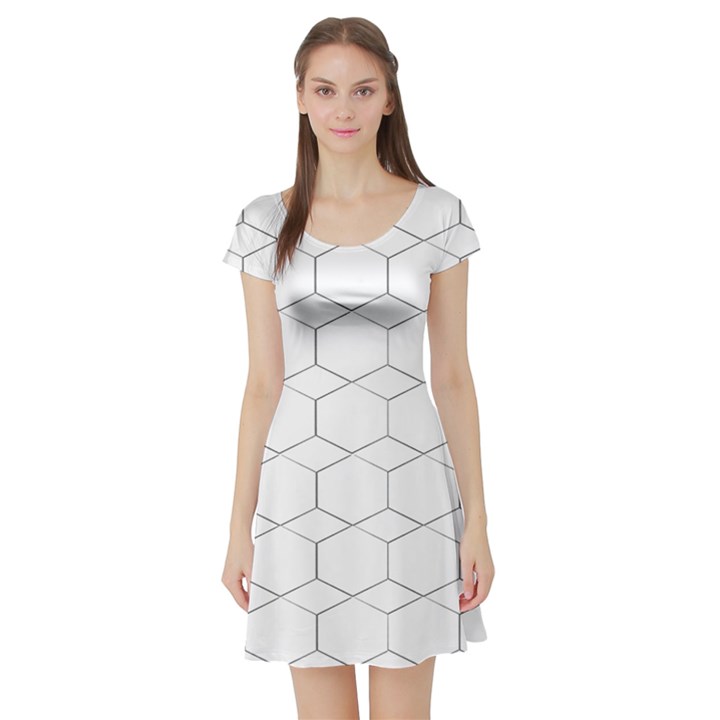 Honeycomb pattern black and white Short Sleeve Skater Dress
