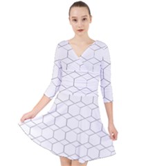 Honeycomb pattern black and white Quarter Sleeve Front Wrap Dress