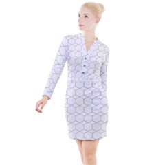 Honeycomb pattern black and white Button Long Sleeve Dress