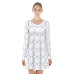 Honeycomb pattern black and white Long Sleeve Velvet V-neck Dress