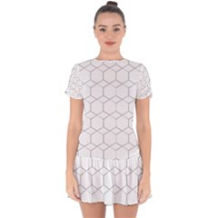 Honeycomb pattern black and white Drop Hem Mini Chiffon Dress