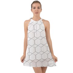 Honeycomb pattern black and white Halter Tie Back Chiffon Dress