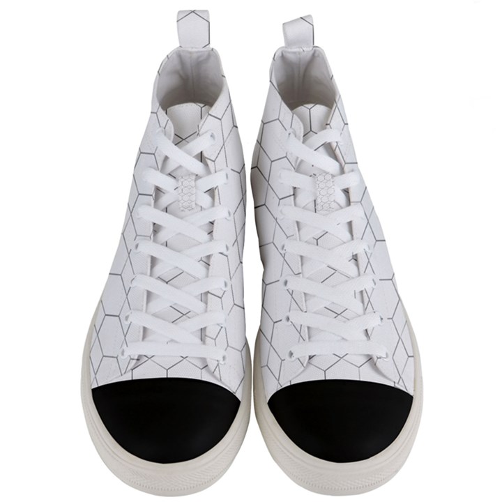 Honeycomb pattern black and white Men s Mid-Top Canvas Sneakers