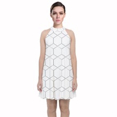 Honeycomb pattern black and white Velvet Halter Neckline Dress 