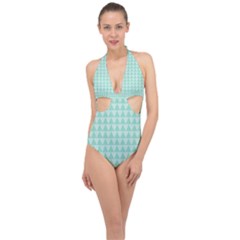 Mint Triangle Shape Pattern Halter Front Plunge Swimsuit by picsaspassion