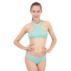 Mint Triangle Shape Pattern High Neck Bikini Set