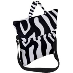 Zebra Horse Pattern Black And White Fold Over Handle Tote Bag by picsaspassion