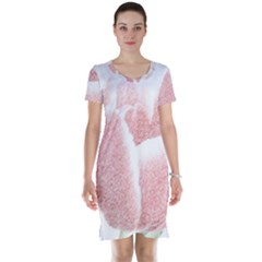 Tulip Red And White Pen Drawing Short Sleeve Nightdress