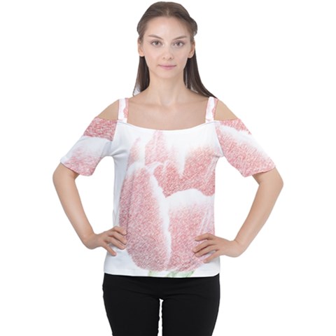 Tulip Red And White Pen Drawing Cutout Shoulder Tee by picsaspassion