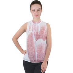 Tulip Red And White Pen Drawing Mock Neck Chiffon Sleeveless Top by picsaspassion