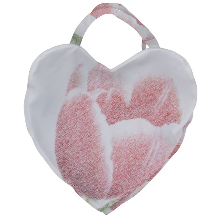 Tulip red and white pen drawing Giant Heart Shaped Tote