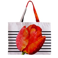 Red Tulip And Black Stripes Zipper Mini Tote Bag by picsaspassion