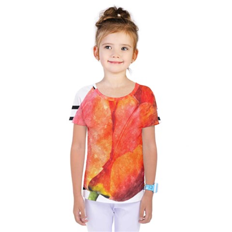 Red Tulip And Black Stripes Kids  One Piece Tee by picsaspassion