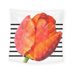 Red Tulip And Black Stripes Square Tapestry (small) by picsaspassion