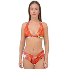 Red Tulip And Black Stripes Double Strap Halter Bikini Set by picsaspassion