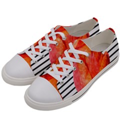 Red Tulip And Black Stripes Women s Low Top Canvas Sneakers by picsaspassion