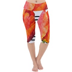 Red Tulip And Black Stripes Lightweight Velour Cropped Yoga Leggings