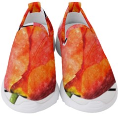 Red Tulip And Black Stripes Kids  Slip On Sneakers