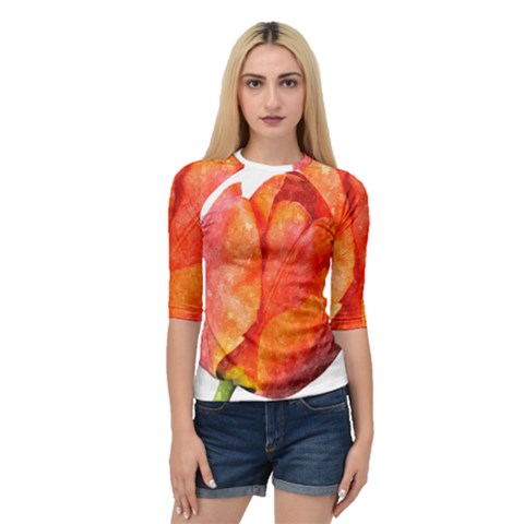 Red Tulip, Watercolor Art Quarter Sleeve Raglan Tee by picsaspassion