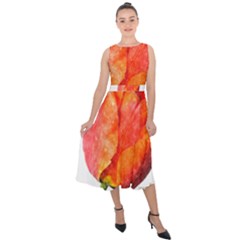 Red Tulip, Watercolor Art Midi Tie-back Chiffon Dress by picsaspassion