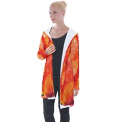 Red Tulip, Watercolor Art Longline Hooded Cardigan by picsaspassion