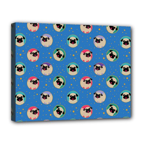 Pugs In Circles With Stars Canvas 14  X 11  (stretched) by PugnaciousGifts