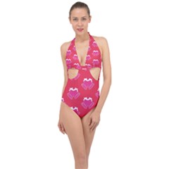 Christmas Red Pattern Reasons Halter Front Plunge Swimsuit by Wegoenart