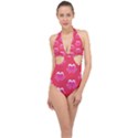 Christmas Red Pattern Reasons Halter Front Plunge Swimsuit View1