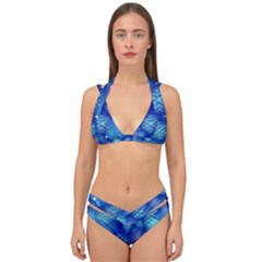 Blue Background Christmas Double Strap Halter Bikini Set by Wegoenart