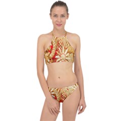 Christmas Straw Xmas Gold Racer Front Bikini Set by Wegoenart