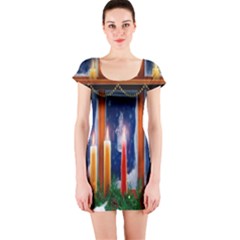 Christmas Lighting Candles Short Sleeve Bodycon Dress by Wegoenart