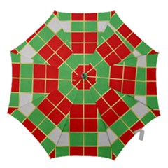 Christmas Fabric Textile Red Green Hook Handle Umbrellas (large) by Wegoenart