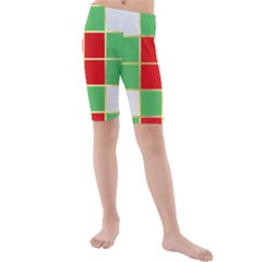 Christmas Fabric Textile Red Green Kids  Mid Length Swim Shorts