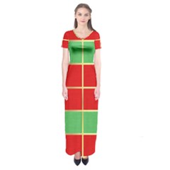 Christmas Fabric Textile Red Green Short Sleeve Maxi Dress