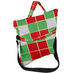 Christmas Fabric Textile Red Green Fold Over Handle Tote Bag by Wegoenart
