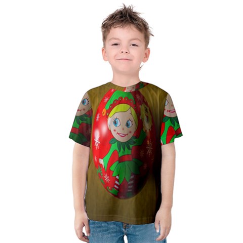 Christmas Wreath Ball Decoration Kids  Cotton Tee by Wegoenart