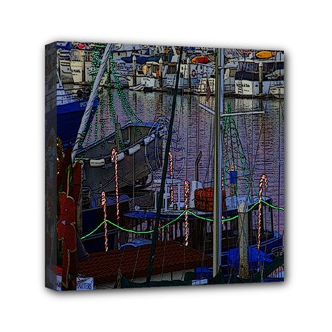 Christmas Boats In Harbor Mini Canvas 6  X 6  (stretched) by Wegoenart