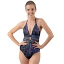 Christmas Boats In Harbor Halter Cut-Out One Piece Swimsuit View1