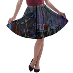 Christmas Boats In Harbor A-line Skater Skirt by Wegoenart